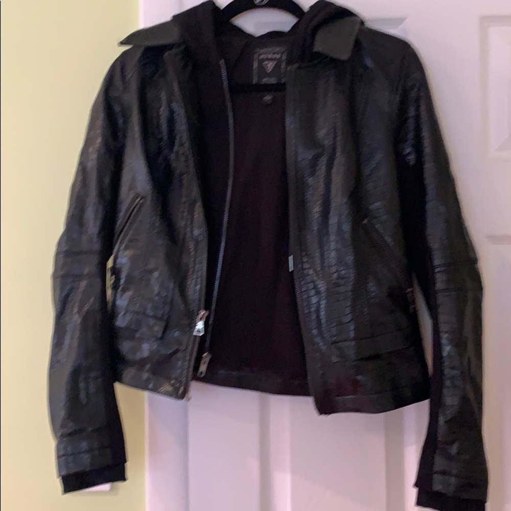 Guess leather jacket with interior sweatshirt